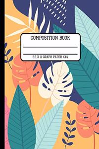 Composition Book Graph Paper 4x4: Trendy Tropical Foliage Back to School Quad Writing Notebook for Students and Teachers in 8.5 x 11 Inches