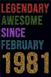 Legendary Awesome Since January 1981 Notebook Birthday Gift