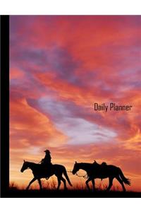Daily Planner: 2019 - 2020 Cowboy & Horses Walking in Sunset Yearly Planner I January 19 - December 19 Writing Notebook Plan Days, Set Goals & Get Stuff Done