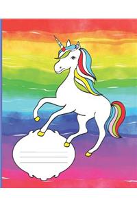 Cute Unique Water Color Rainbow Unicorn Cover Girl Composition Wide-ruled blank line School Notebooks