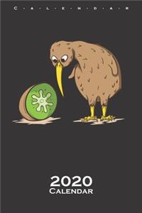 Kiwi bird next to kiwi fruit Calendar 2020
