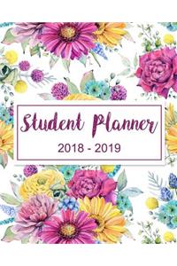 Student Planner 2018 - 2019: School Year 2018 - 2019 8x10 Inch Floral Academic Planner with Class Schedules, Passwords, Notes and Daily Planner for Homework