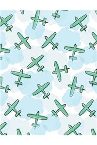 Cloud Notebook: Blue Sky Air Plane Journal Lined Ruled Page Paper For Kids Teen Girl Boy Women Men Preschool Kindergaten Primary School Great For Writing Cute Diary