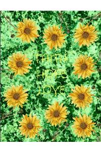 Faith Hope Love Sunflowers Green Marble Journal Notebook 8.5 X 11 (150 Pages)