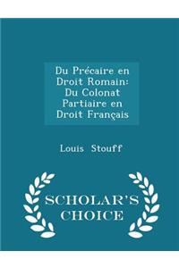 Du Précaire En Droit Romain