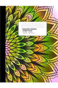 Composition Notebook College Ruled 7.44 X 9.69 Inches 100 Sheets / 200 Pages: Emerald Green Ombre Mandala Art