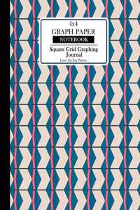 4x4 Graph Paper Notebook.Square Grid Graphing Journal. Lines Zig Zac Pattern