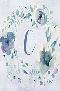 Notebook 6"x9", Letter C - Blue Purple Floral Design: College-ruled, lined format exercise book with flowers, alphabet letters, initials series.