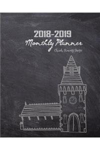2018-2019 Monthly Planner Chruch Drawing Design: 18 Months Calendar Yearly Goals Monthly Task Checklist Organizer Agenda Schedule Logbook
