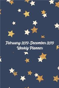 February 2019-December 2019 Weekly Planner: 48 Week Simple Agenda: 6x9 Soft Cover: Navy Blue, White, & Gold Stars