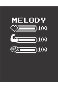 Melody: Pixel Retro Game 8 Bit Design Blank Composition Notebook College Ruled, Name Personalized for Girls & Women. Gaming Desk Stuff for Gamer Girls. Funn