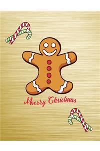Gold Merry Christmas Gingerbread Men 8.5 X 11 College Ruled 100 Pages Journal Notebook