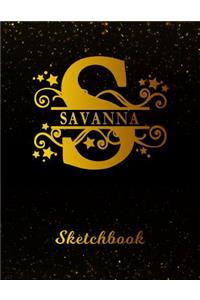 Savanna Sketchbook: Letter S Personalized First Name Personal Drawing Sketch Book for Artists & Illustrators Black Gold Space Glittery Effect Cover Scrapbook Notepad & 