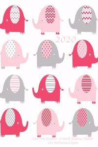 2020 Cute Pink Elephants 18 Month Academic Planner with Motivational Quotes