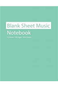 Blank Sheet Music Notebook 12 Staves 100 Pages Mint Green