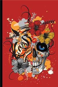 Half Human Skeleton, Half Tiger with Flowers