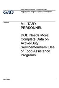 Military personnel, DOD needs more complete data on active-duty servicemembers' use of food assistance programs