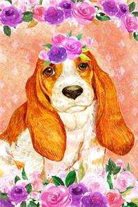 Bullet Journal Notebook for Dog Lovers Basset Hound in Flowers 5