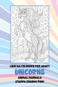 Libri da colorare per adulti - Stampa grande fiori - Animali Mandala - Unicorns