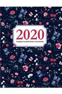 2020 Yearly and Monthly Planner: Calendar Schedule & Agenda - Jan 2020 Through Dec 2020 Organizer - Beautiful Floral Rose