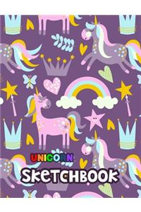 Unicorn Sketchbook: Cute Unicorn Kawaii Sketchbook for Girls with 100+ Pages of 8.5"x11" Blank Paper for Drawing, Doodling or Learning to Draw