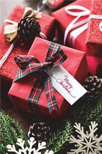 Merry Christmas Journal-Red Plaid Ribbon & Presents