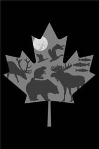 Canada Canadian Maple Leaf Animal Night Moon Silhouette Journal