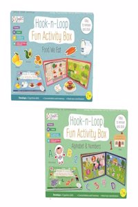 Set of 2 Hook n Loop Fun Activity Box | Velcro Books | Montessori Activity | Busy Book | for 2+ Years Kids - Alphabets & Numbers , Food We Eat