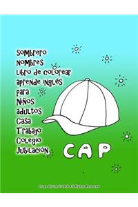 sombrero nombres libro de colorear aprende inglés para Niños adultos Casa Trabajo Colegio Jubilación