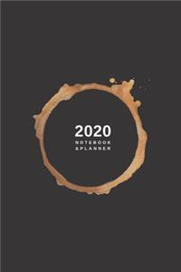 2020 Lined Notebook & Planner, Soft Cover 6x9 College Ruled, Black+Coffee