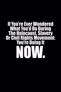 If you've ever wondred what you'd do during the holocaust, slavery, or civil rights movement, you're doing it Now