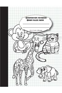Composition notebook graph ruled paper 8.5 x 11" 200 page 4x4 grid per inch, Cute wild animal cover