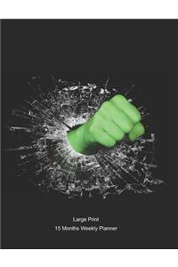 Large Print - 2020 - 15 Months Weekly Planner - Extreme Sports - Fist Punch Through Glass