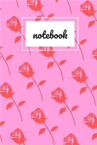 Red rose print pink notebook