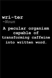 Wri-ter - Noun A Pecular Organism Capable Of Transforming Caffeine Into Written Word.