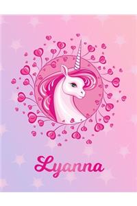 Lyanna: Lyanna Magical Unicorn Horse Large Blank Pre-K Primary Draw & Write Storybook Paper - Personalized Letter L Initial Custom First Name Cover - Story 