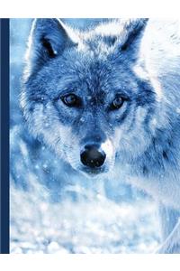 Blue Winter Wolf Composition Notebook, Wide Ruled