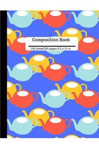 Composition Book Tea Kettle Wide Ruled Lined Book 100 Pages 8.5 x 11 size