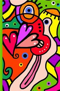 Abstract Colorful Art with Hearts, Face, Mouth, and Eyes Sketch Journal