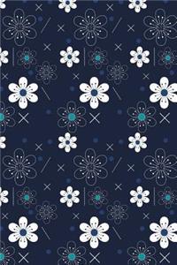 White Flowers on Navy Blue Journal