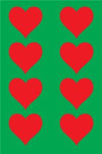 100 Page Unlined Notebook - Red Hearts on Lime