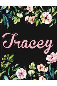 Tracey: Personalised Tracey Notebook/Journal For Writing 100 Lined Pages (Black Floral Design)