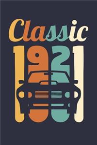 Blank Lined Journal, Diary, Planner, Notebook for 98 Year Old - Vintage 1921 Diary - Mens Car Journal - 98th Birthday Gift