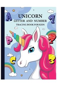 Unicorn letter and number tracing book for kids.