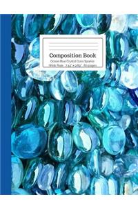 Composition Book Ocean Blue Crystal Glass Sparkle Wide Rule