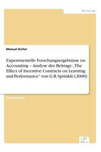 Experimentelle Forschungsergebnisse im Accounting - Analyse des Beitrags 