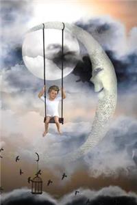 Young Child Swinging on the Moon Fantasy Illustration Journal