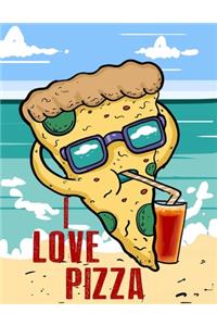 Composition Notebook I love Pizza Slice In Summer Beach Culture College Ruled Lined Pages(8.5X11)