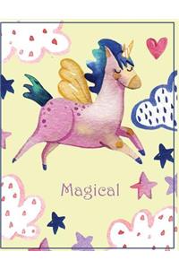 Magical: Unicorn in love on yellow cover (8.5 x 11) inches 110 pages, Blank Unlined Paper for Sketching, Drawing, Whiting, Journaling & Doodling