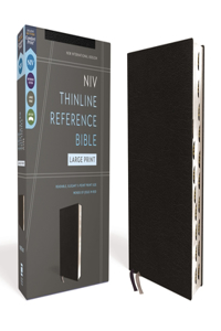 NIV, Thinline Reference Bible (Deep Study at a Portable Size), Large Print, Bonded Leather, Black, Red Letter, Thumb Indexed, Comfort Print